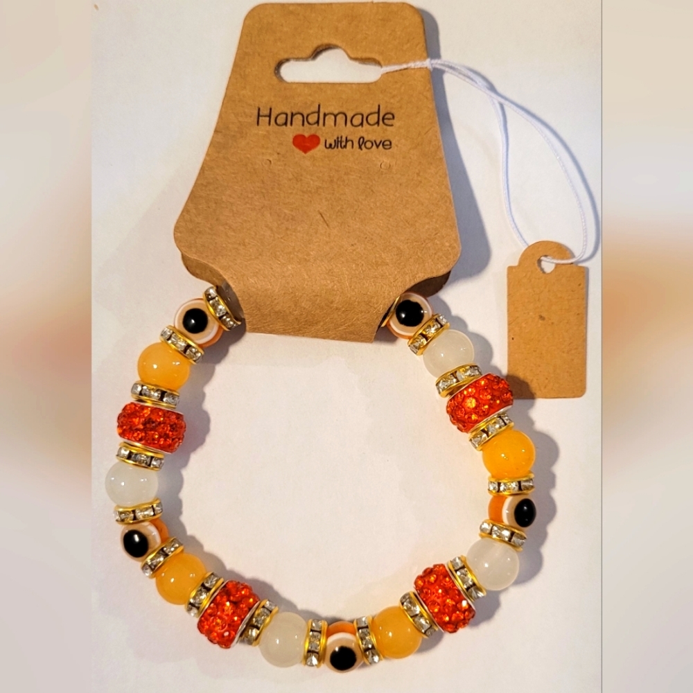 Orange Evil Eye beaded protection Mal De Ojo Luck Fashion Bracelet